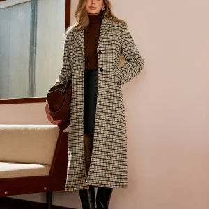 Long Check Coat | Beige & Brown | Classic Elegance
