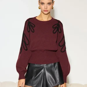 Elena - Pull Brodé | Bordeaux | Chic et Original