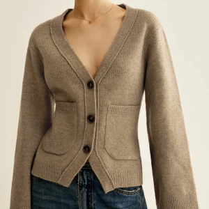 Cardigan Maille Taupe | Col V & Boutons | Confort Classique