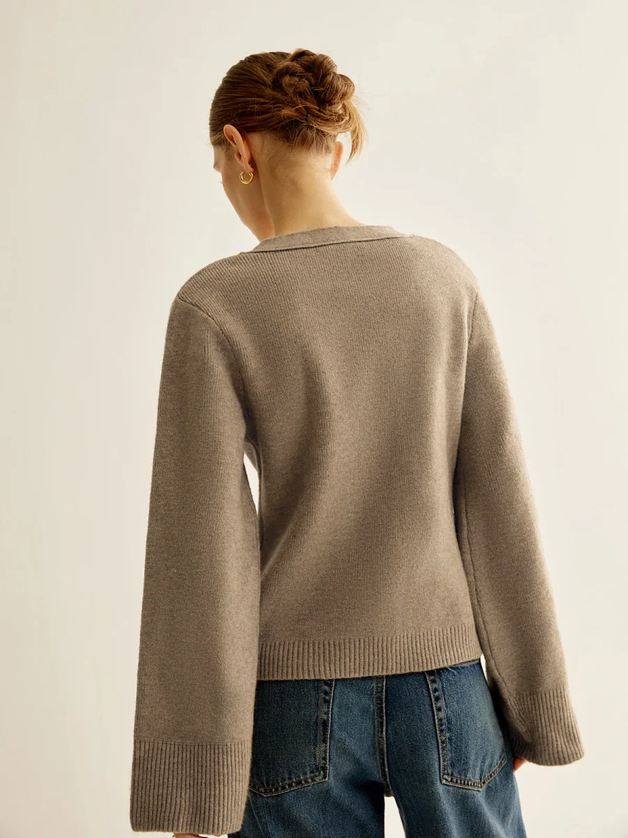 Cardigan Maille Taupe | Col V & Boutons | Confort Classique – Image 7