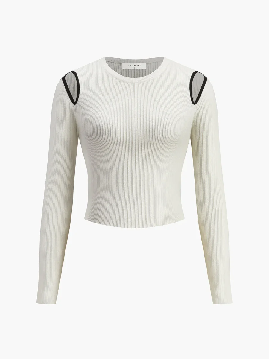 Crop Top White Open Shoulders | Contrasted Details | Modern & Stylish – Image 5