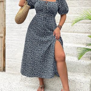 Puff Sleeve Flower Midi Dress | Fresh and Feminine