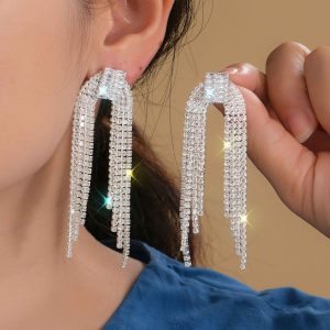 Boucles D’Oreilles Longues Uniques En Strass