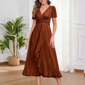 Robes Mère De La Mariée À Volants À Lacets Longueur De Mollet Waverly