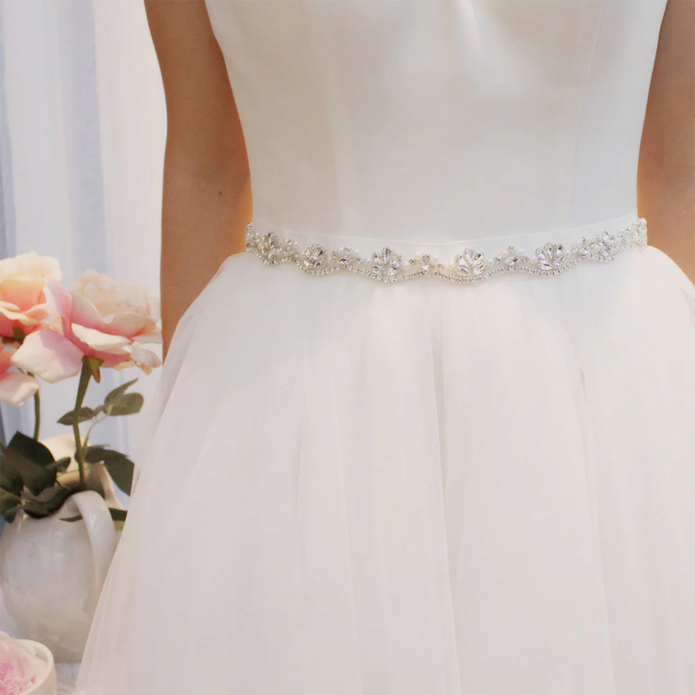 Ceinture Ruban De Mariage Brillante Avec Strass