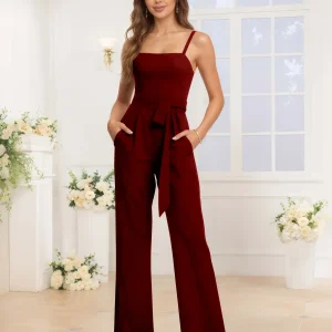 Combinaison Pantalon Demoiselle D'Honneur En Mousseline À Bretelles Spaghetti