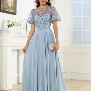 Robes Mère De La Mariée À Illusion Pailleté Longueur Au Sol Noemi