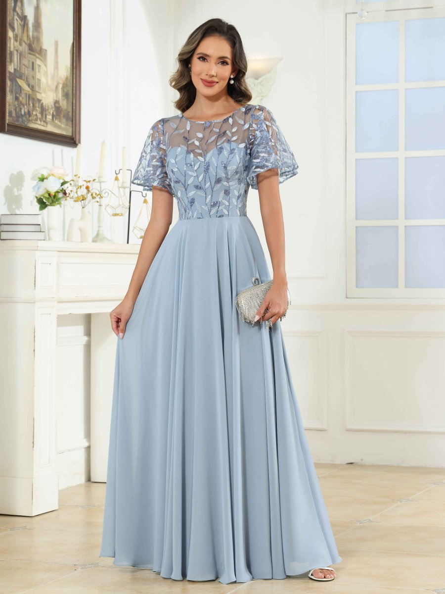 Robes Mère De La Mariée À Illusion Pailleté Longueur Au Sol Noemi