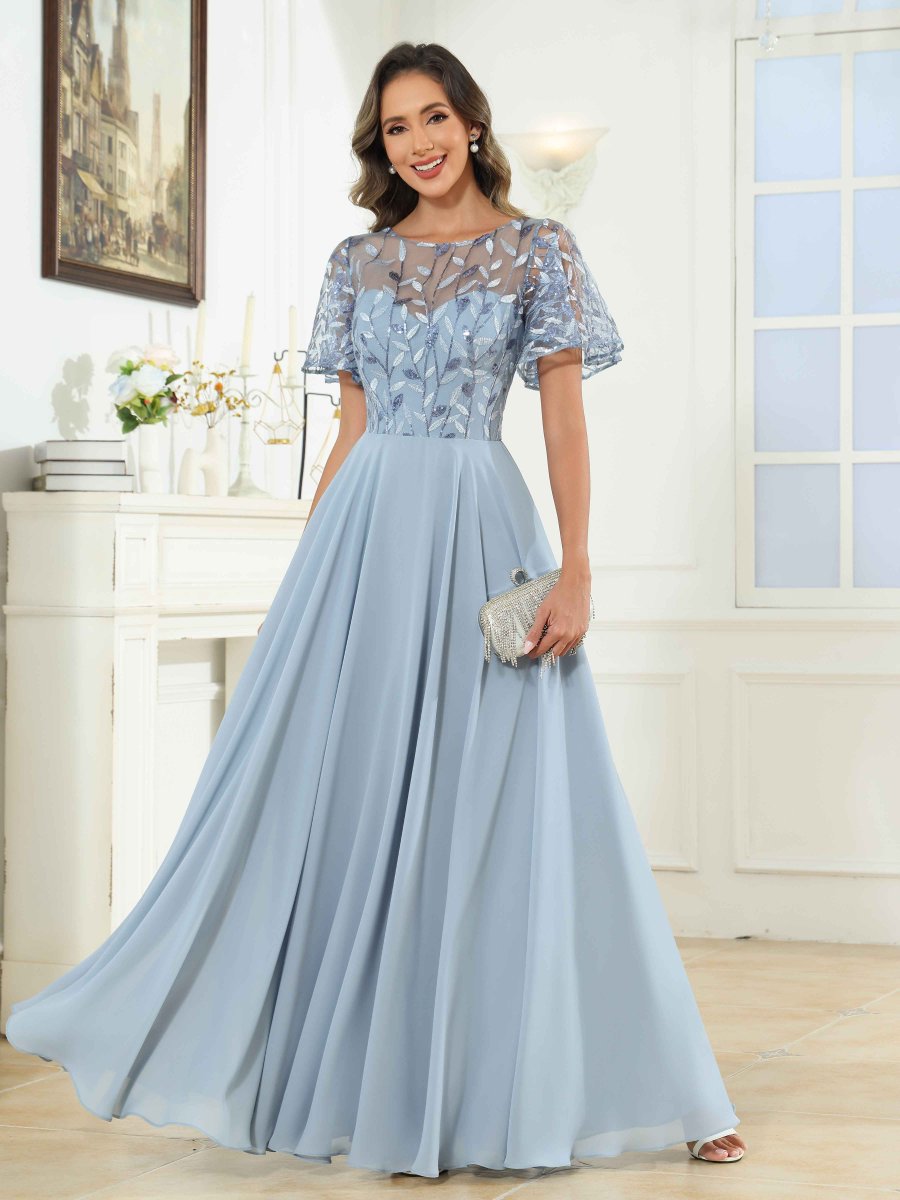 Robes Mère De La Mariée À Illusion Pailleté Longueur Au Sol Noemi – Image 3