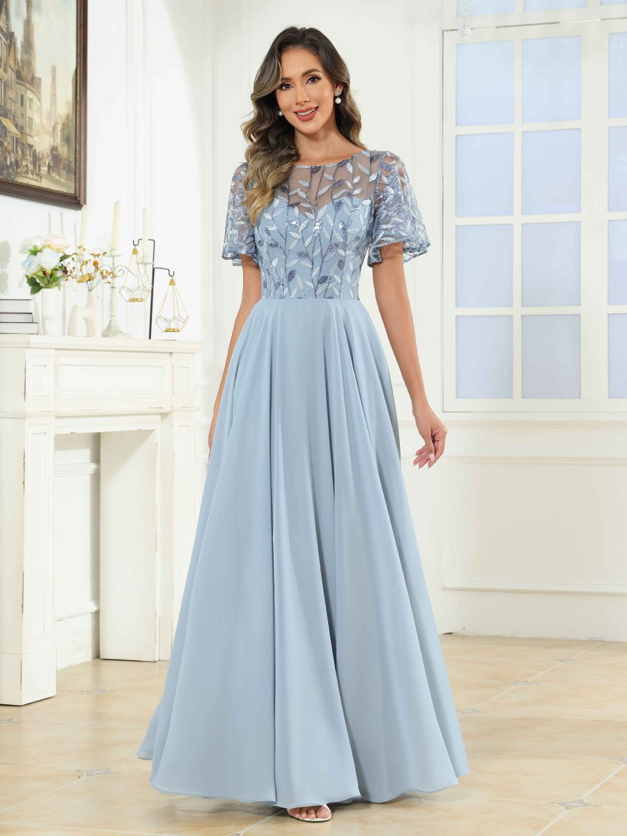 Robes Mère De La Mariée À Illusion Pailleté Longueur Au Sol Noemi – Image 4