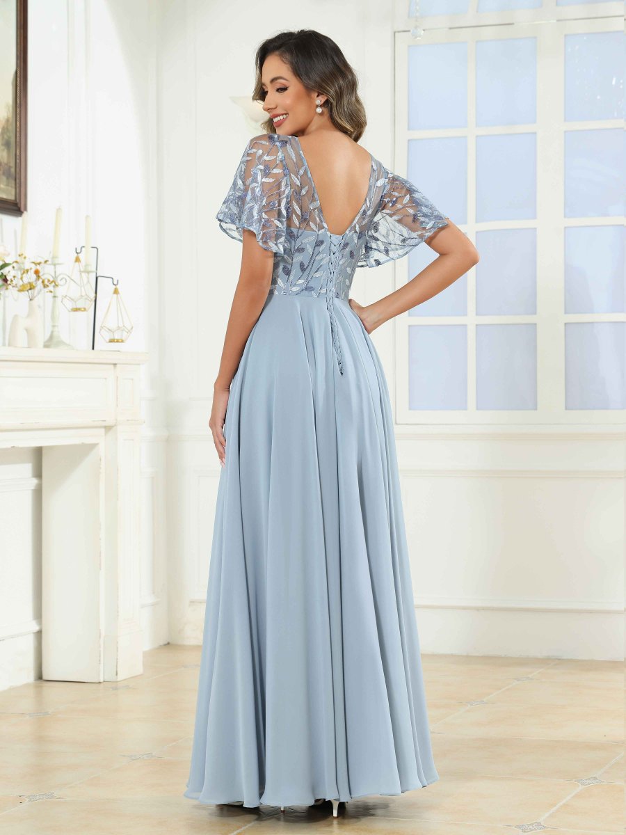 Robes Mère De La Mariée À Illusion Pailleté Longueur Au Sol Noemi – Image 5