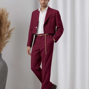 Costume Court Homme 2 Pièces À Revers Pointus Style Artiste Pour Mariage & Soirée