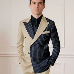 Costume Homme 2 Pièces À Bordure Contrastante Revers Pointus Double Boutonnage