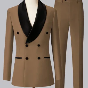 Costume Homme 2 Pièces À Coupe Ajustée Double Boutonnage Revers Châle Pour Mariage