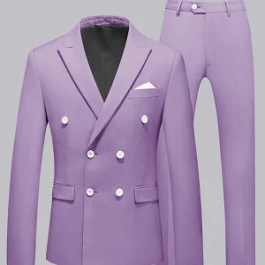 Costume Homme 2 Pièces À Lisse Uni Double Boutonnage Pour Tenue Semi Formelle