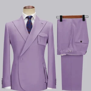 Costume Homme 2 Pièces Ajusté À Revers En Pointe Avec Poches Profondes Pour Mariage