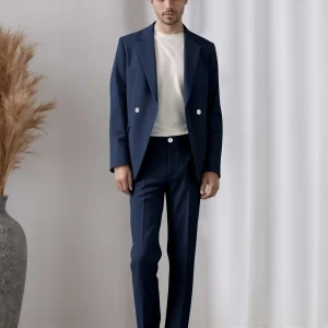 Costume Homme 2 Pièces Décontracté À Revers Crantés Double Boutonnage