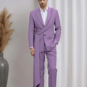 Costume Homme 2 Pièces À Revers Pointus Avec Détail Ruban Pour Soirée & Bal