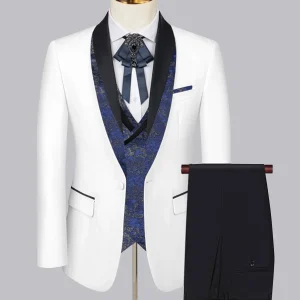 Costume Homme 3 Pièces À Pointu Bloc De Couleurs Revers Châle Un Bouton Pour Invité