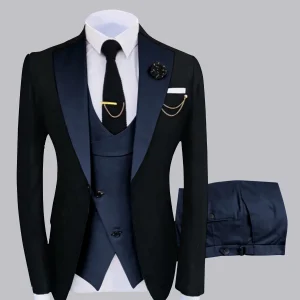 Costume Homme 3 Pièces À Un Bouton Et Finitions Contrastées Chic