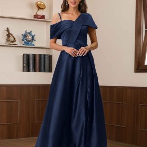 Robes Mère De La Mariée En Satin À Ruché Longue Cressa