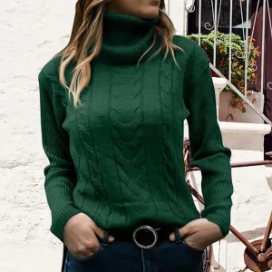 Pull à Col Roulé | Vert | Maille Torsadée
