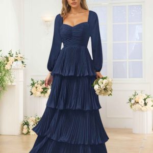 Robes De Demoiselle D'Honneur En Mousseline À Manches Longues Plissé Eirwen