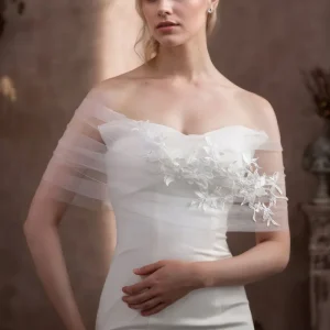 Étole De Mariée En Tulle Avec Appliqués Floraux