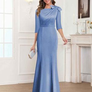 Robes Mère De La Mariée En Satin À Col Rond Ruché Fiammetta