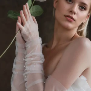 Gants De Mariée Élégants En Dentelle Transparente