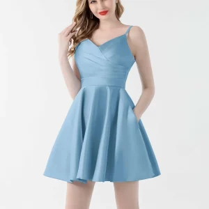 Georgia Mini Robes De Soirée En Satin Froncées Avec Dos En V Et Poches