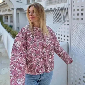 Floral Printed Quilted Jacket | Bohemian Softness and Warm Comfort