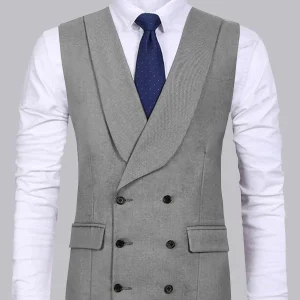 Gilet À Revers Châle Double Boutonnage Pour Homme
