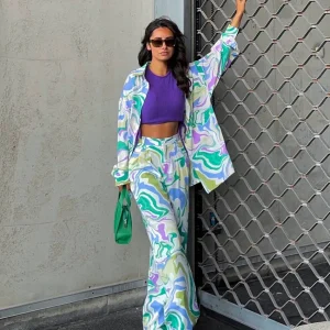 Pantalon Large Imprimé Abstrait | Look Urbain et Tendance