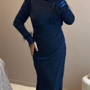 ROBE DE SOIREE BLEU MARINE - LACIVERT TESETTUR ABIYE