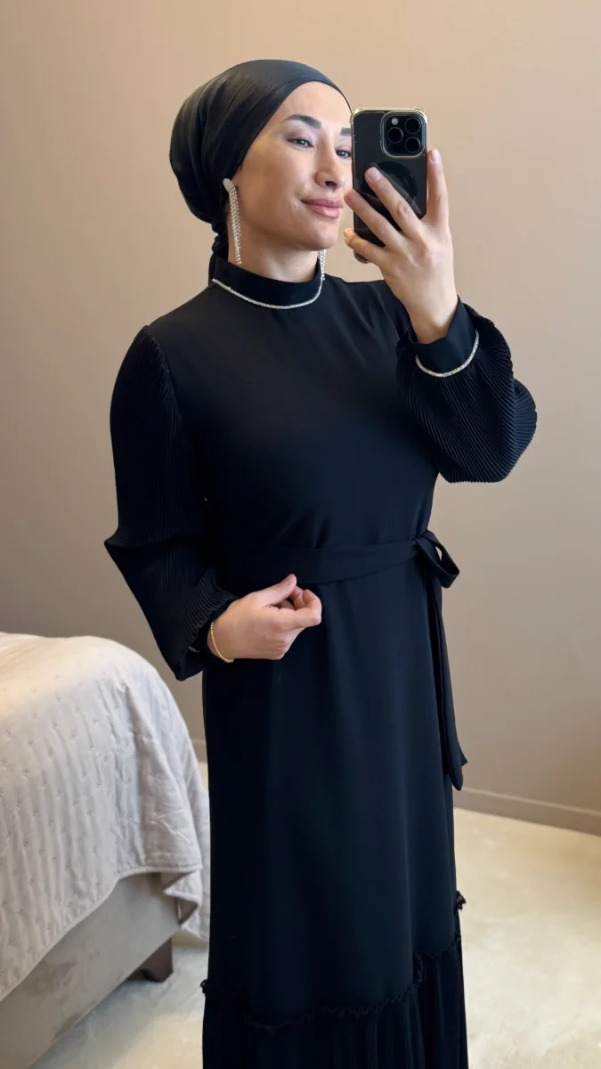 ROBE HIJAB NOIR -SIYAH KREP ELBISE – Image 5