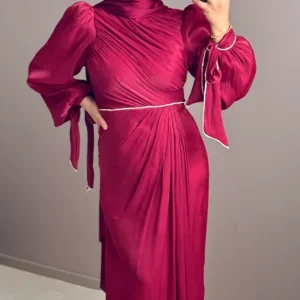 ROBE DE SOIREE BORDEAU EN ORGANZA-ELEGANCE ET LEGERETE