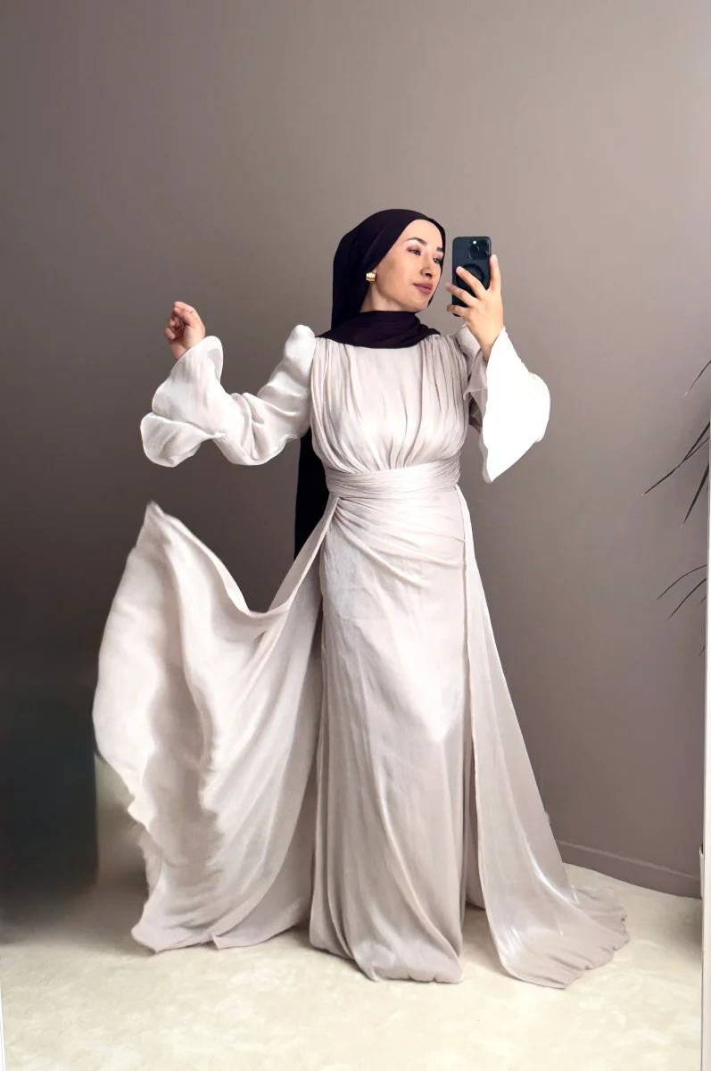 ROBE ELEGANTE CEINTREE AVEC JUPON LONGUE – Image 3