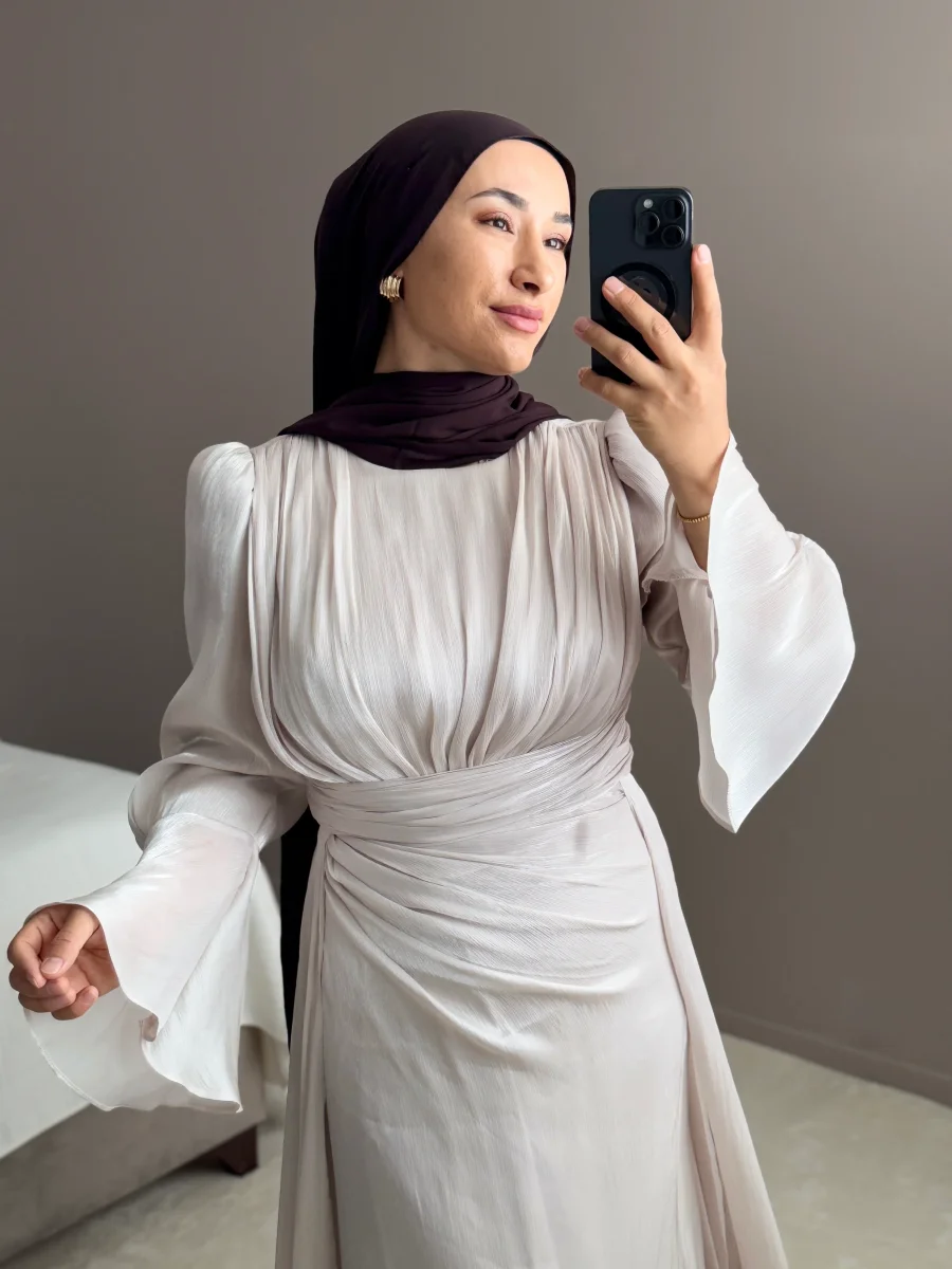 ROBE ELEGANTE CEINTREE AVEC JUPON LONGUE – Image 4