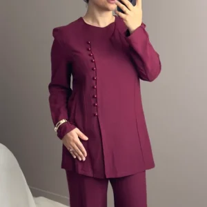 ENSEMBLE EN LIN BORDEAU