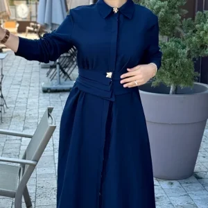 ROBE HIJAB CHIC AVEC CEINTURE-LACIVERT TESETTUR ELBISE