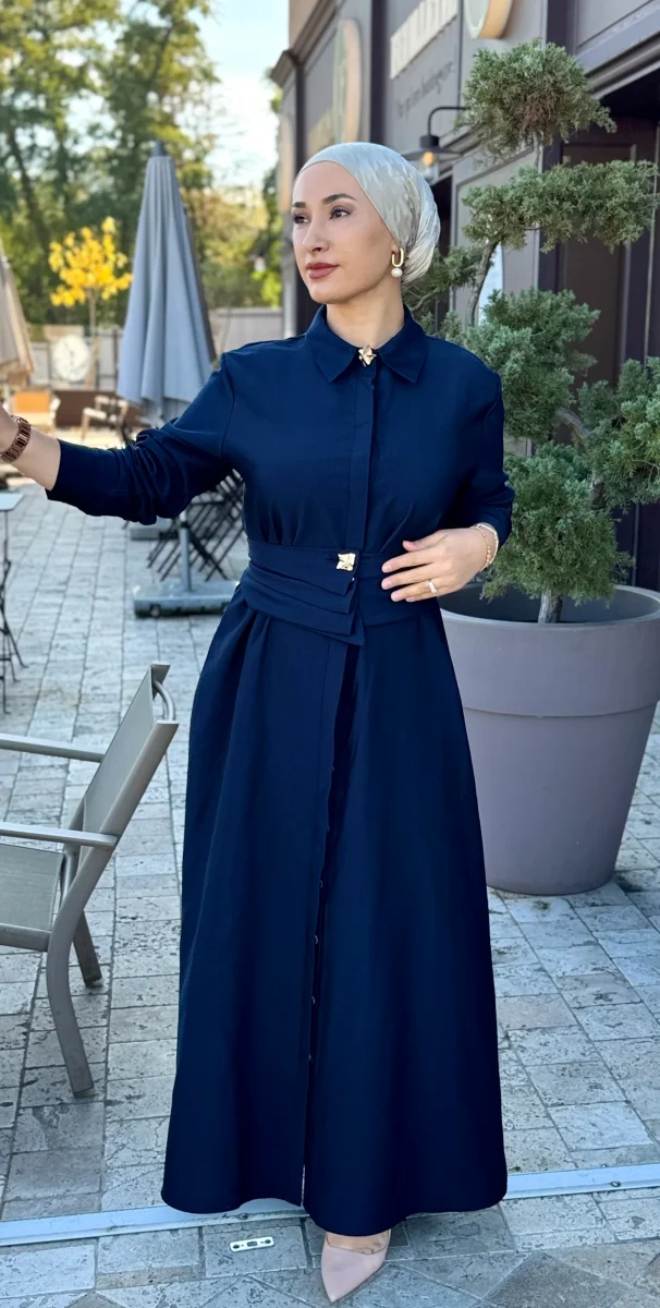 ROBE HIJAB CHIC AVEC CEINTURE-LACIVERT TESETTUR ELBISE – Image 2