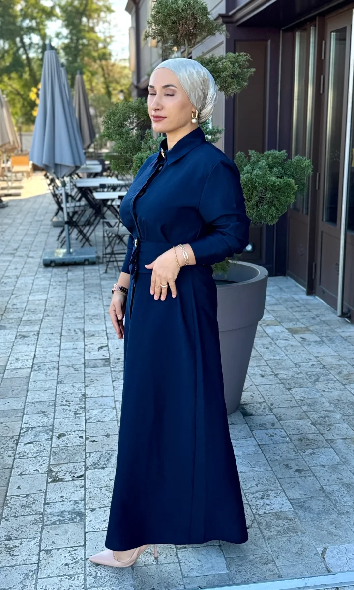 ROBE HIJAB CHIC AVEC CEINTURE-LACIVERT TESETTUR ELBISE – Image 4