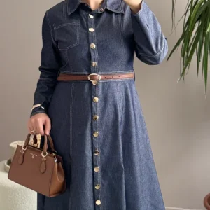 ROBE LONGUE EN JEAN AVEC CEINTURE-KEMERLI UZUN KOT ELBISE