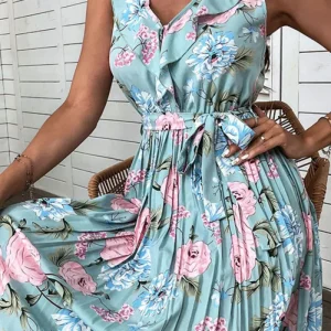 Floral Pleated Dress with Ruffle Collar | Inspired Summer Romance