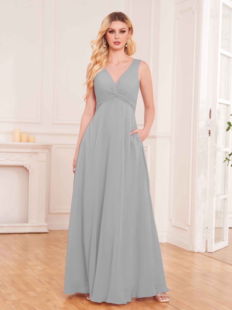 Kaylee Robes De Demoiselle D'Honneur À Plissé Sans Manches Avec Poches – Image 4