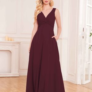 Kaylee Robes De Demoiselle D'Honneur À Plissé Sans Manches Avec Poches