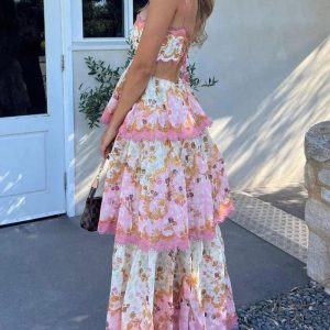 Fleur d'Été | Embroidered Ruffle Halter Maxi Dress