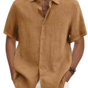 Chemise en Lin Marron Clair | Tissu Respirant | Style Décontracté