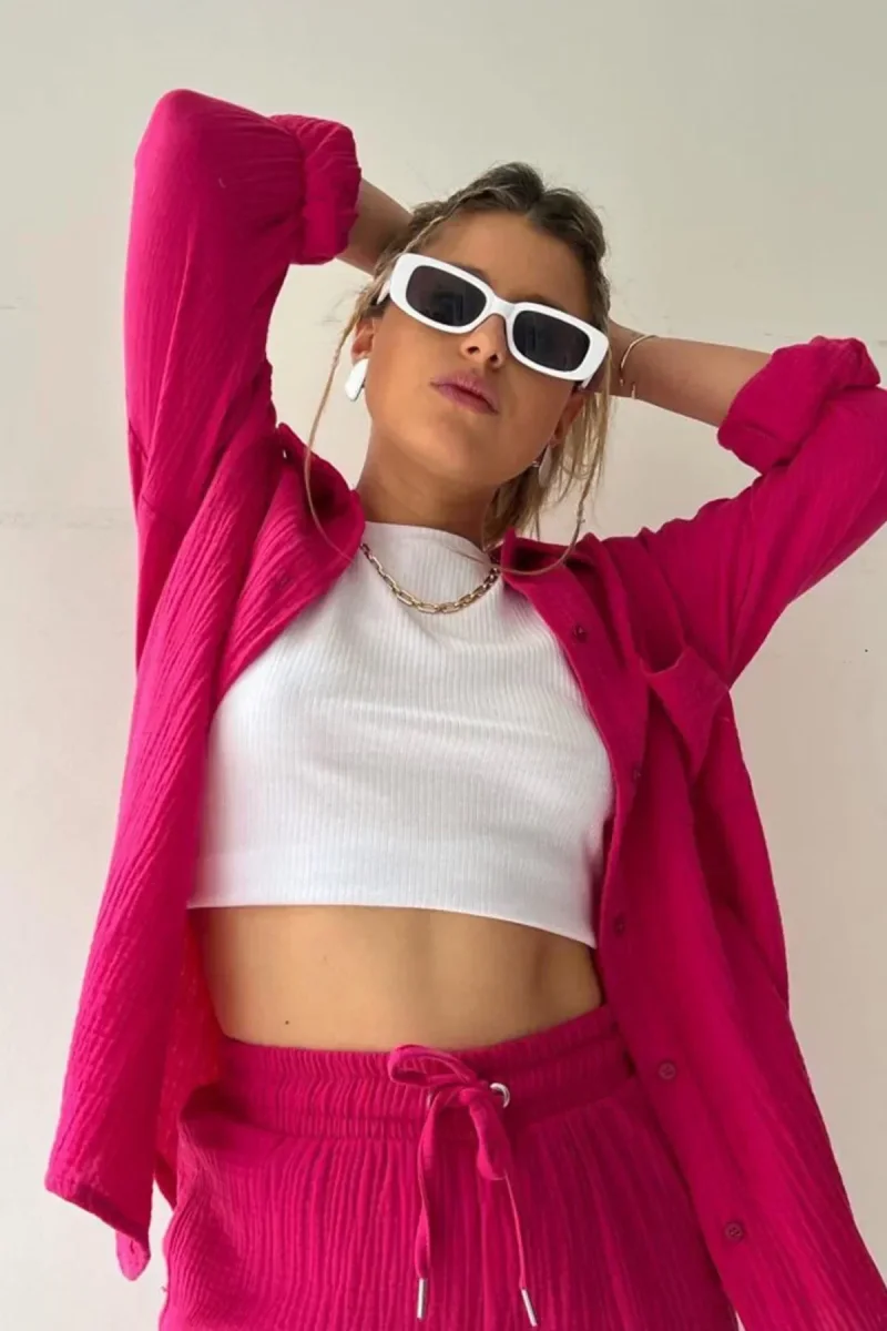 Waffle Cotton Shirt and Short Set | Summer Casual Comfort – Image 4